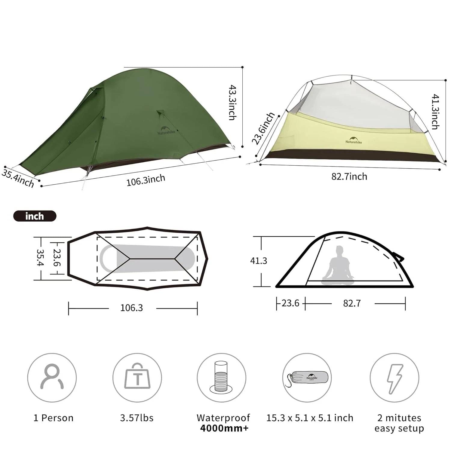 Ultraleichtes 1-Personen Trekkingzelt Wasserdicht