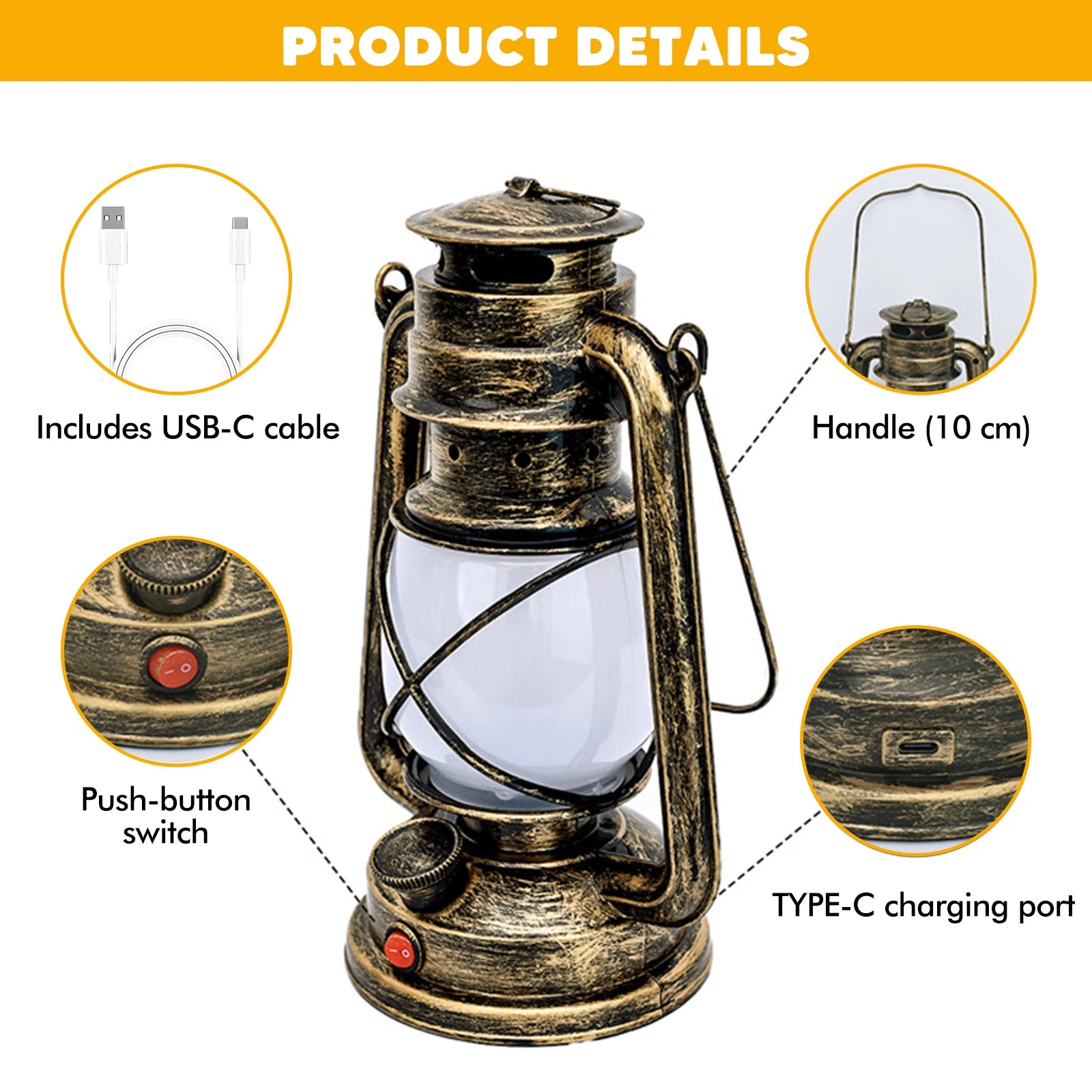 Vintage LED Campinglaterne USB Wiederaufladbar mit Flammeneffekt