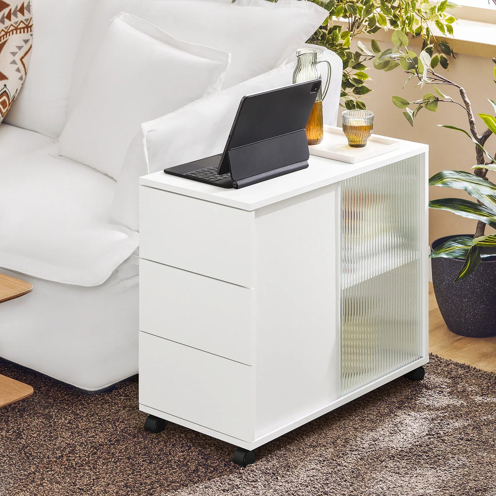 Rollcontainer 35 Ã— 61 Ã— 70 cm mit GlastÃ¼ren und 3 Schubladen â€“ Druckertisch auf Rollen