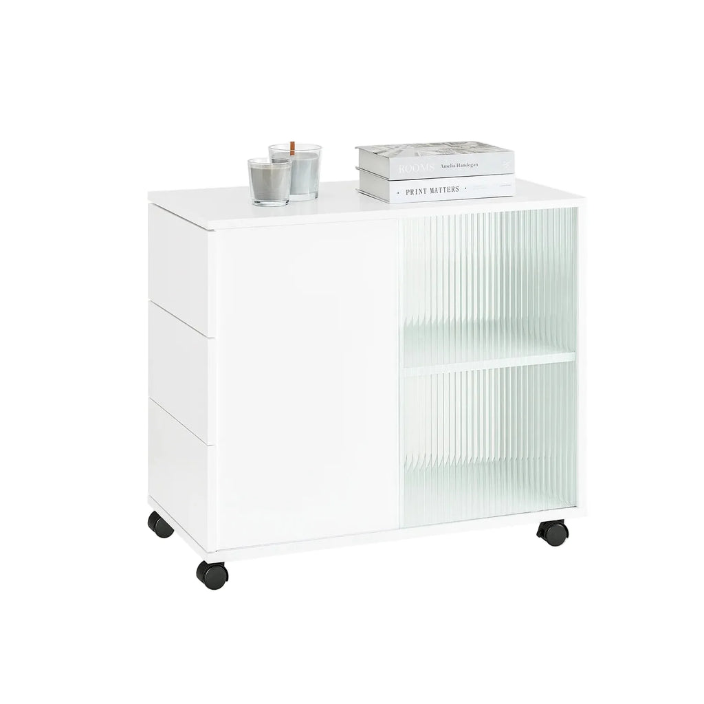 Rollcontainer 35 Ã— 61 Ã— 70 cm mit GlastÃ¼ren und 3 Schubladen â€“ Druckertisch auf Rollen