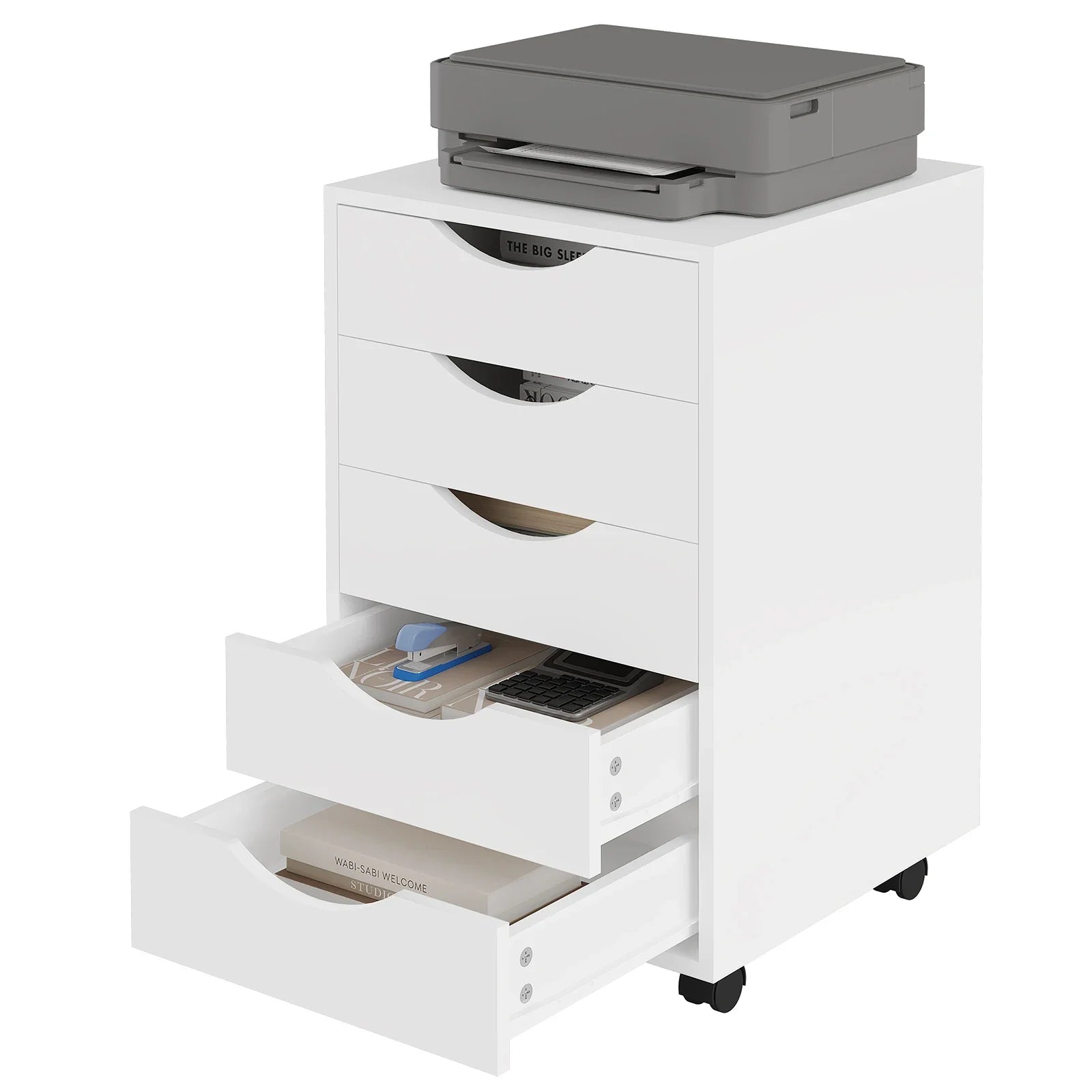 Rollcontainer 40 Ã— 40 Ã— 66,5 cm mit 5 Schubladen â€“ Aktenschrank auf Rollen