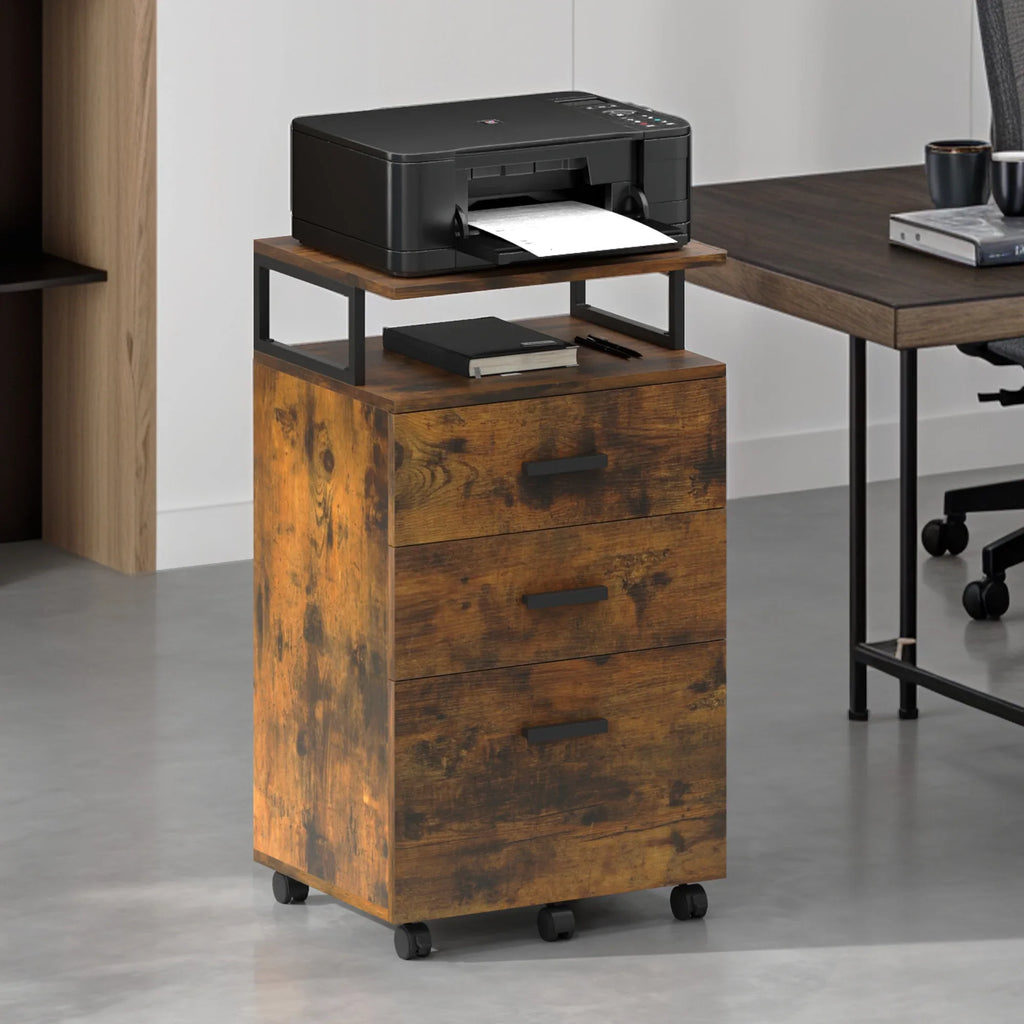 Rollcontainer 45,7 Ã— 36 Ã— 76,2 cm mit 3 Schubladen und offenem Fach â€“ Aktenschrank auf Rollen