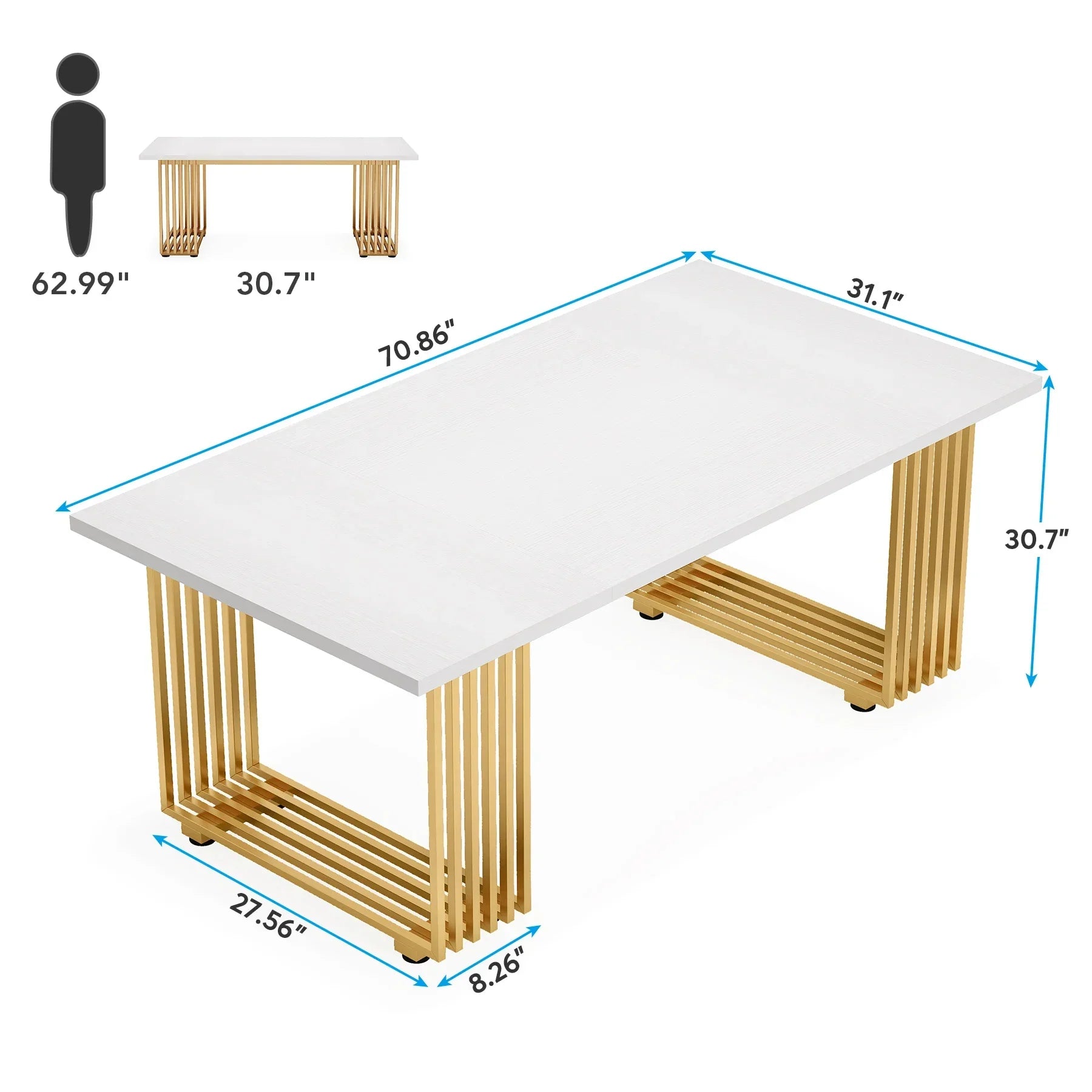 Schreibtisch 180 Ã— 80 cm mit Metallgestell â€“ Computer- und Konferenztisch in WeiÃŸ/Gold
