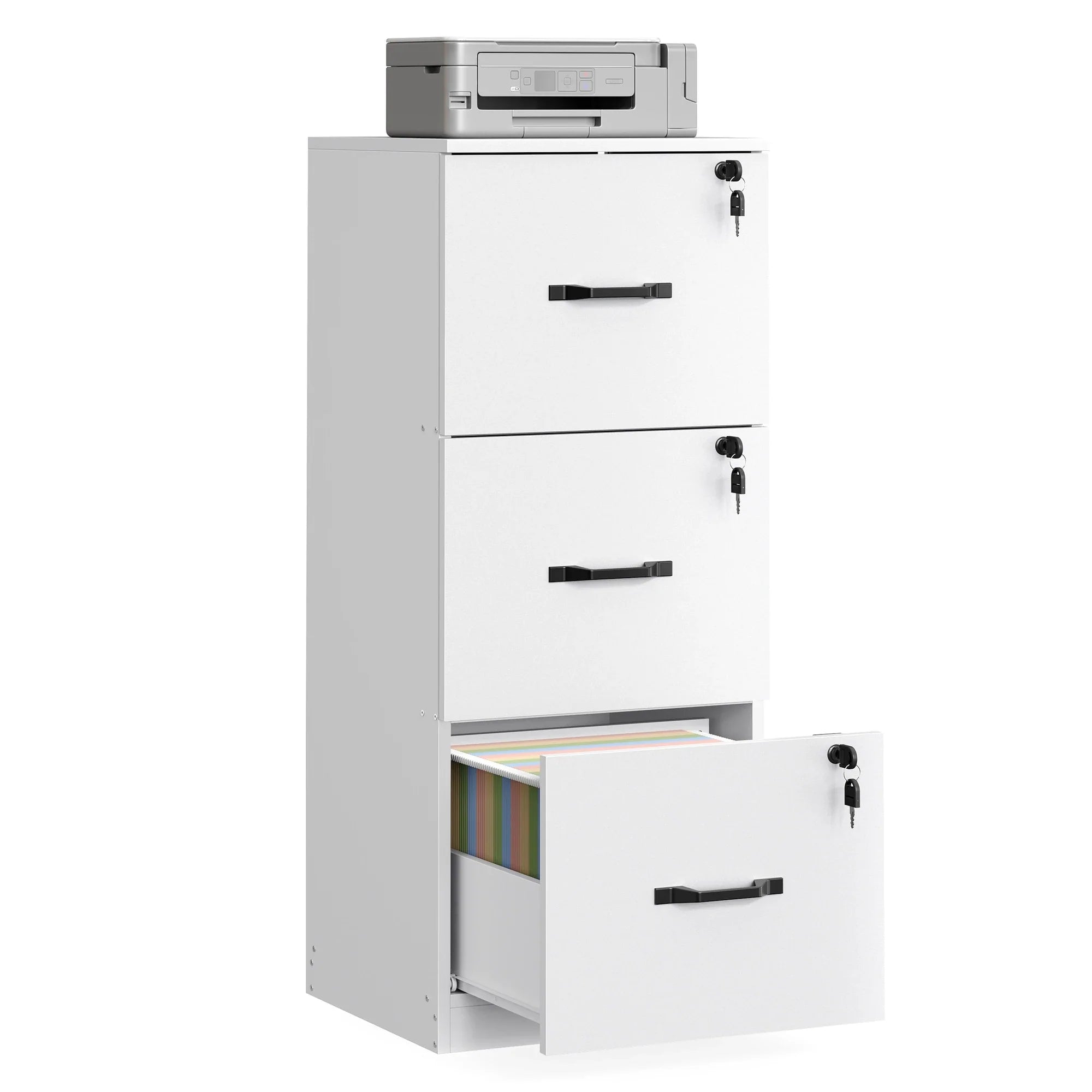 Aktenschrank 40 Ã— 41 Ã— 103 cm mit 3 abschlieÃŸbaren Schubladen â€“ WeiÃŸ