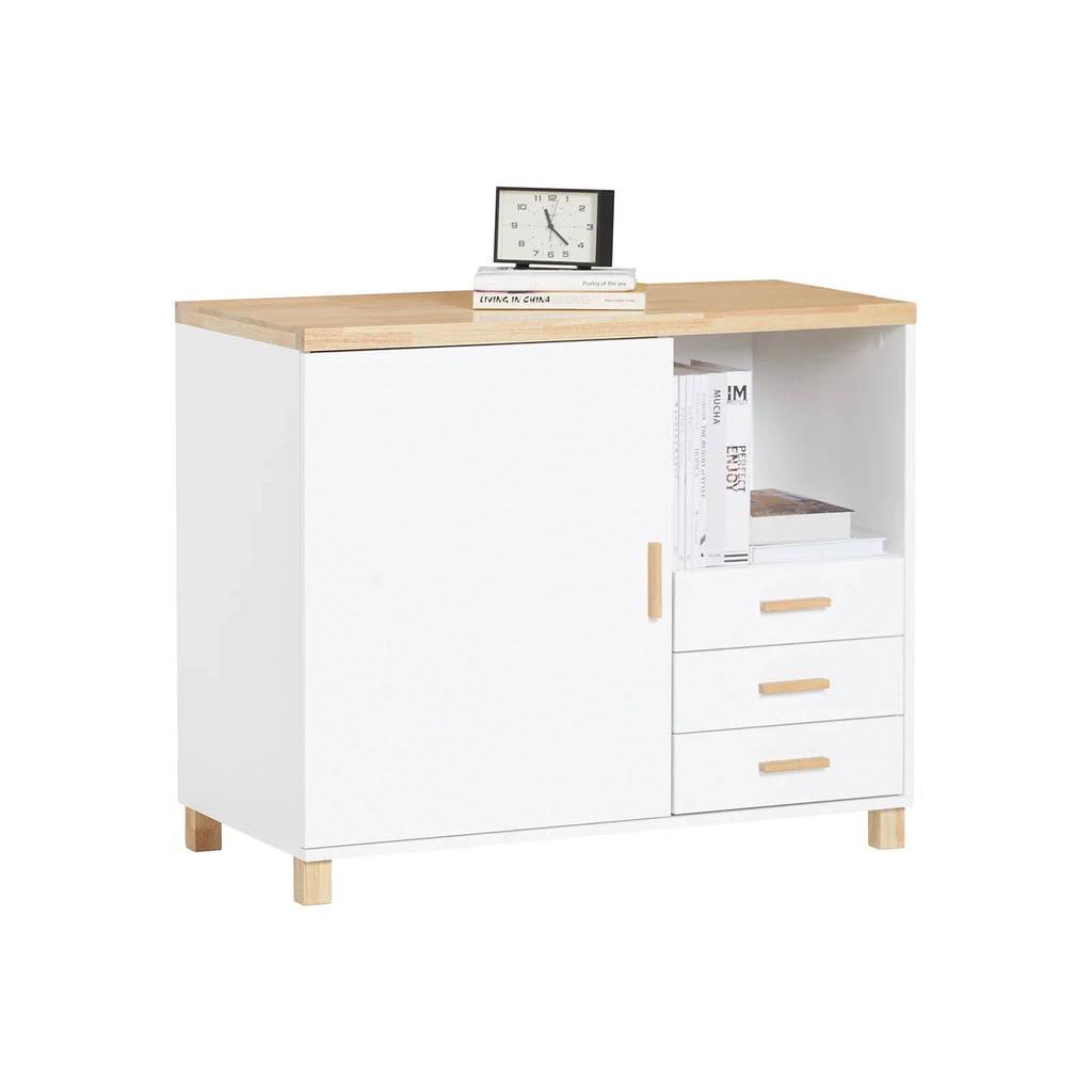 Aktenschrank 90 Ã— 75 Ã— 45 cm mit 3 Schubladen und Druckerfach â€“ WeiÃŸ/Natur