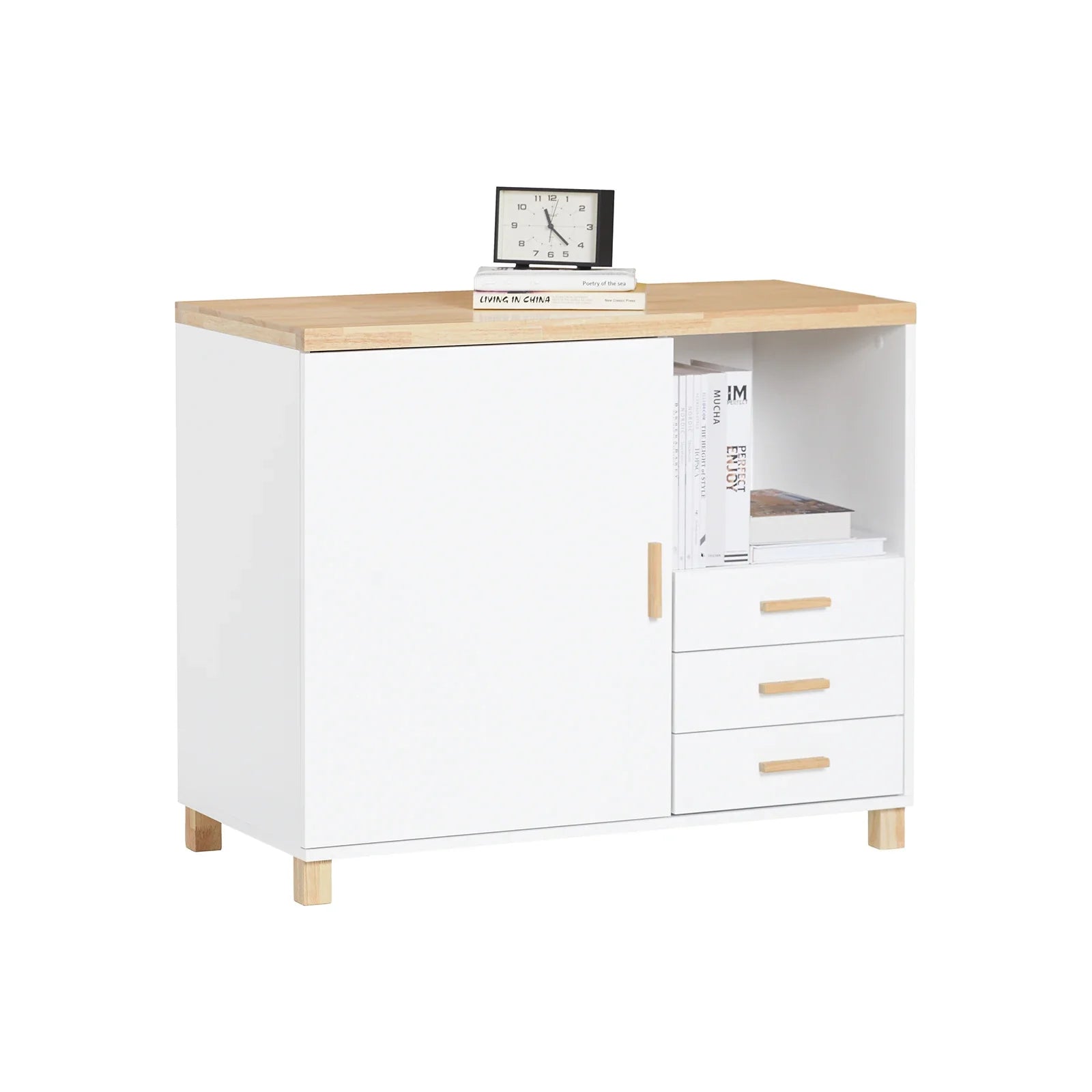 Aktenschrank 90 Ã— 75 Ã— 45 cm mit 3 Schubladen und Druckerfach â€“ WeiÃŸ/Natur
