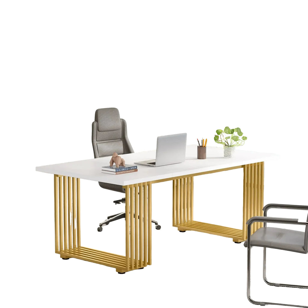 Schreibtisch 180 Ã— 80 cm mit Metallgestell â€“ Computer- und Konferenztisch in WeiÃŸ/Gold