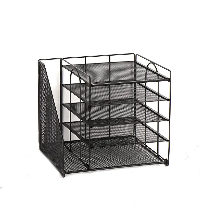 Schreibtisch-Organizer mit 5 Ablagen und Dokumentenhalter â€“ Metall, Schwarz