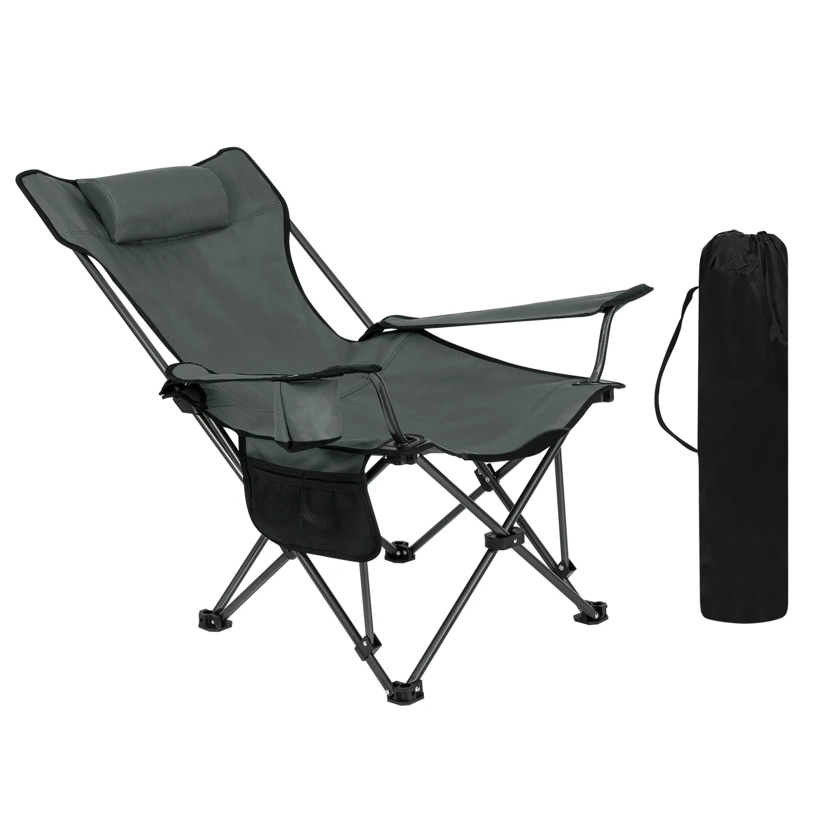 WOLTU Faltbarer Campingstuhl mit verstellbarer Rückenlehne, Kopfstütze, Getränkehalter und Tragetasche, 2-in-1 Outdoor-Stuhl und Liegestuhl bis 150 kg
