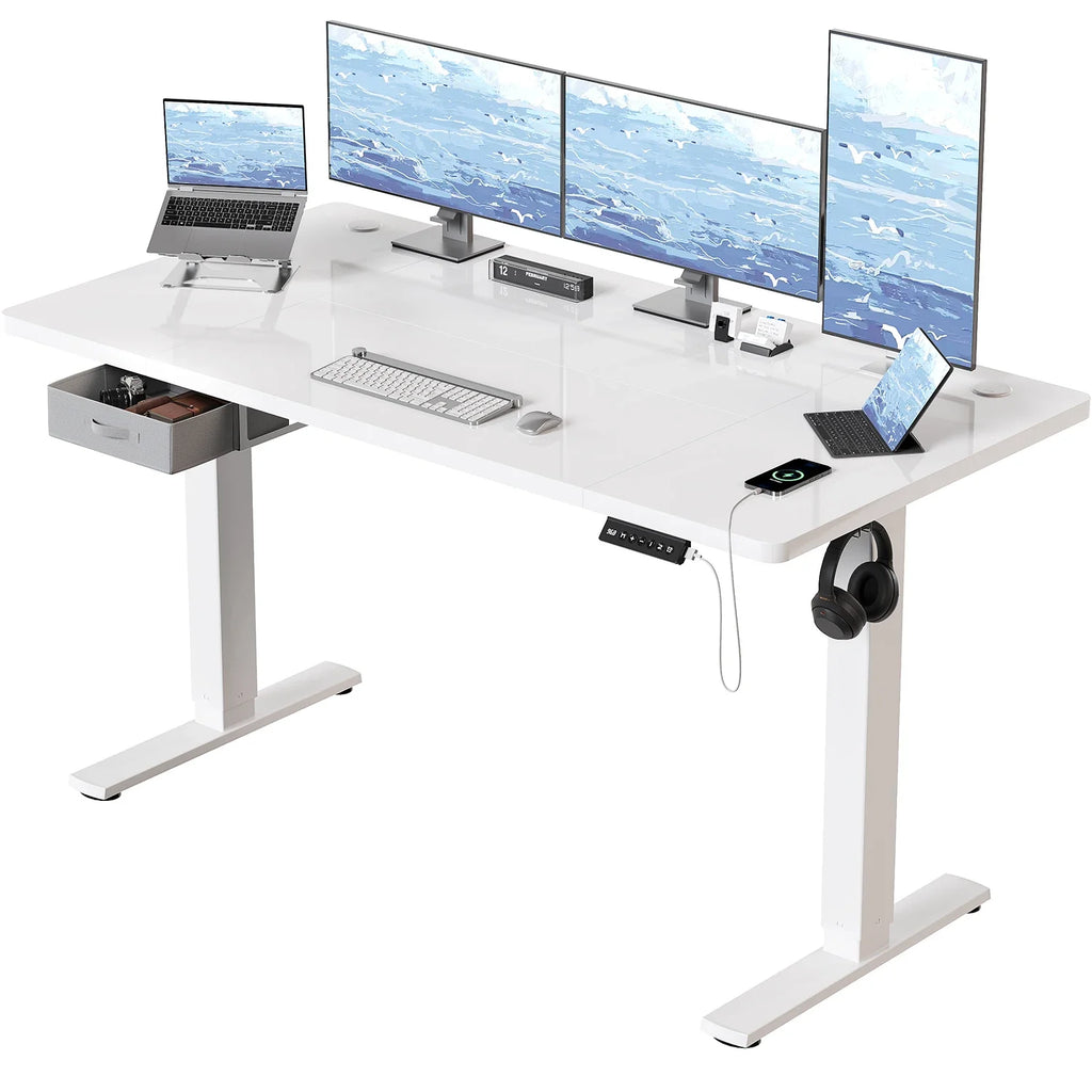 HÃ¶henverstellbarer Schreibtisch 160 Ã— 80 cm mit Schubladen und USB-A-Anschluss