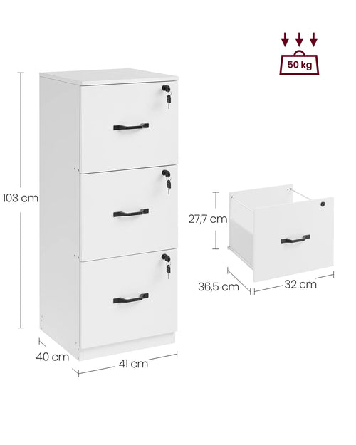 Aktenschrank 40 Ã— 41 Ã— 103 cm mit 3 abschlieÃŸbaren Schubladen â€“ WeiÃŸ