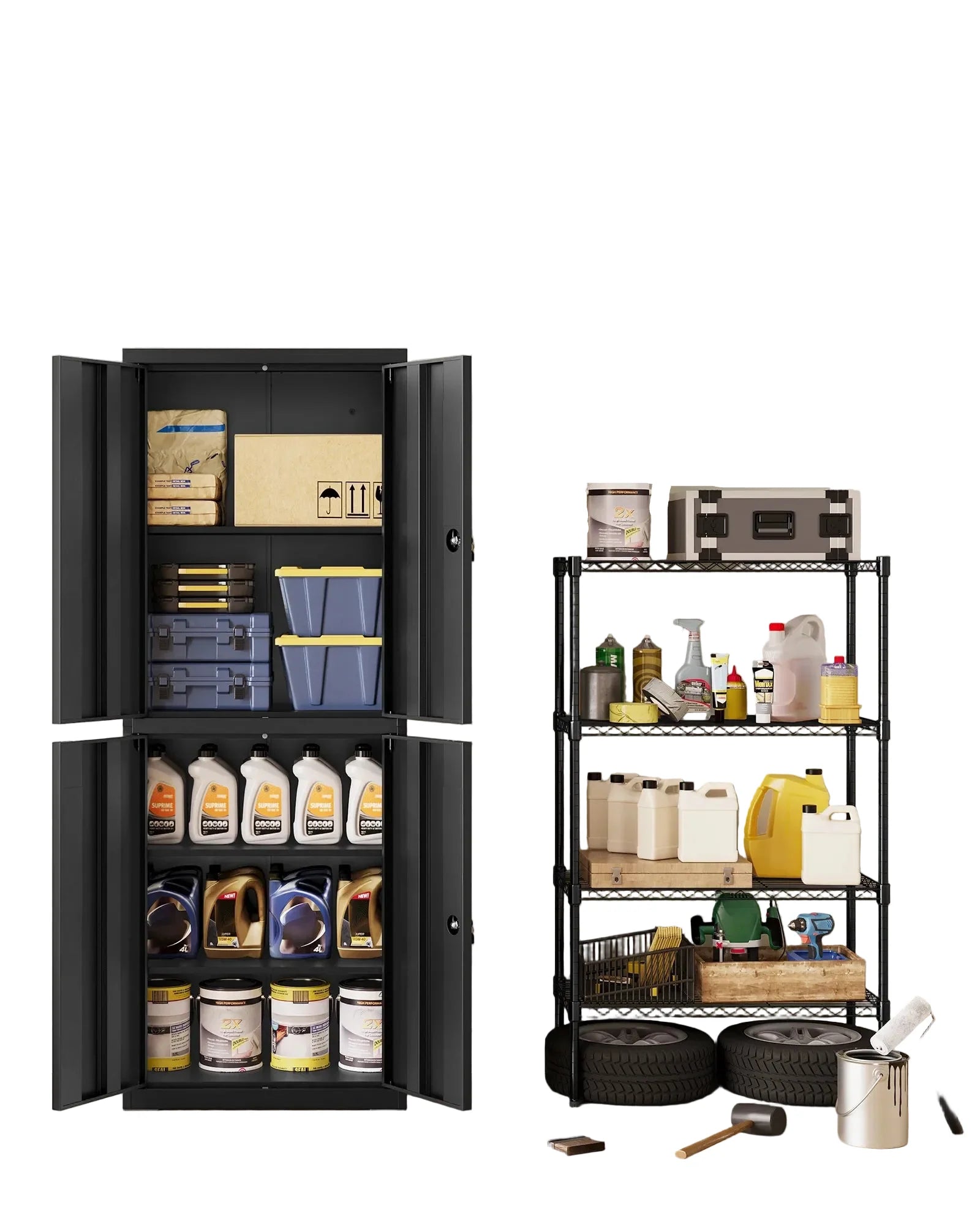 Metall-Aktenschrank 40 Ã— 60 Ã— 180 cm mit 4 TÃ¼ren und 2 SchlÃ¶ssern â€“ 5 Ebenen, Schwarz