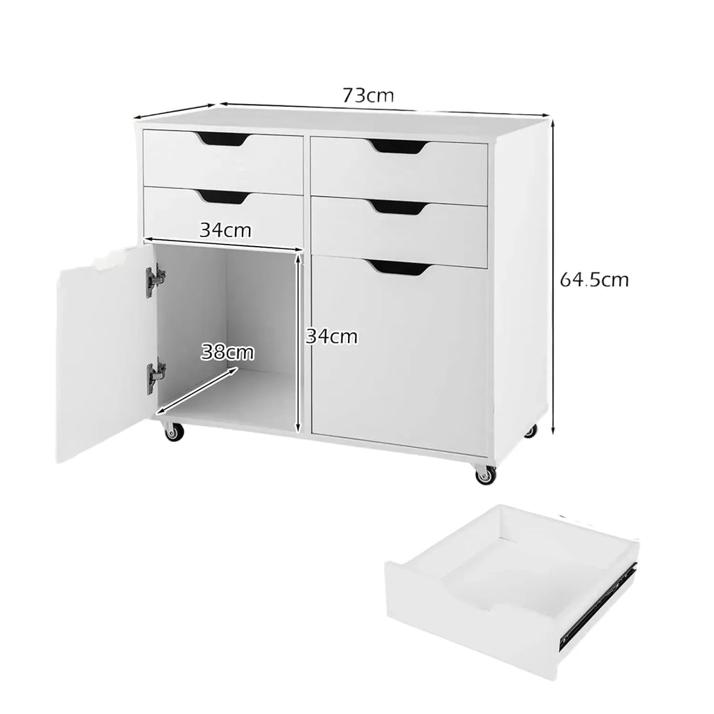 Rollcontainer 78 Ã— 40 Ã— 65 cm mit 5 Schubladen â€“ Druckertisch und Aktenschrank, WeiÃŸ