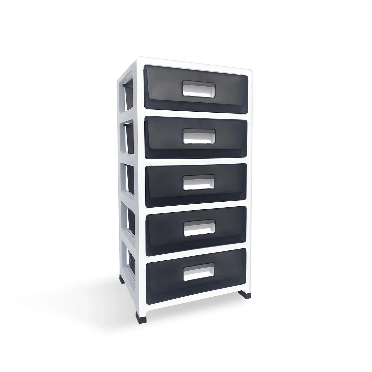 Schubladenturm mit 5 Schubladen aus Kunststoff â€“ Stapelbarer Aufbewahrungsturm, Schwarz