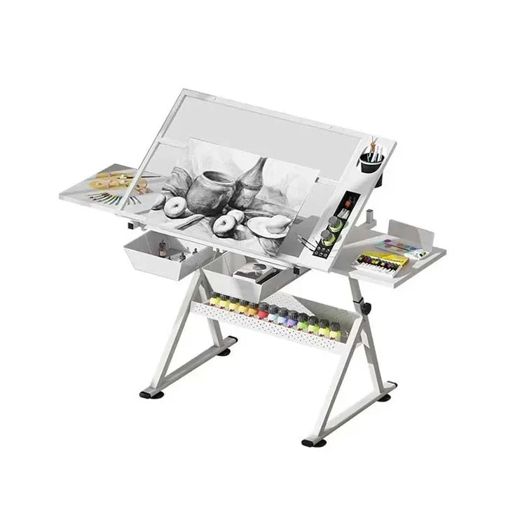 HÃ¶henverstellbarer Zeichentisch mit Glasplatte 74â€“93 cm â€“ Neigbare ArbeitsflÃ¤che 0â€“80Â°