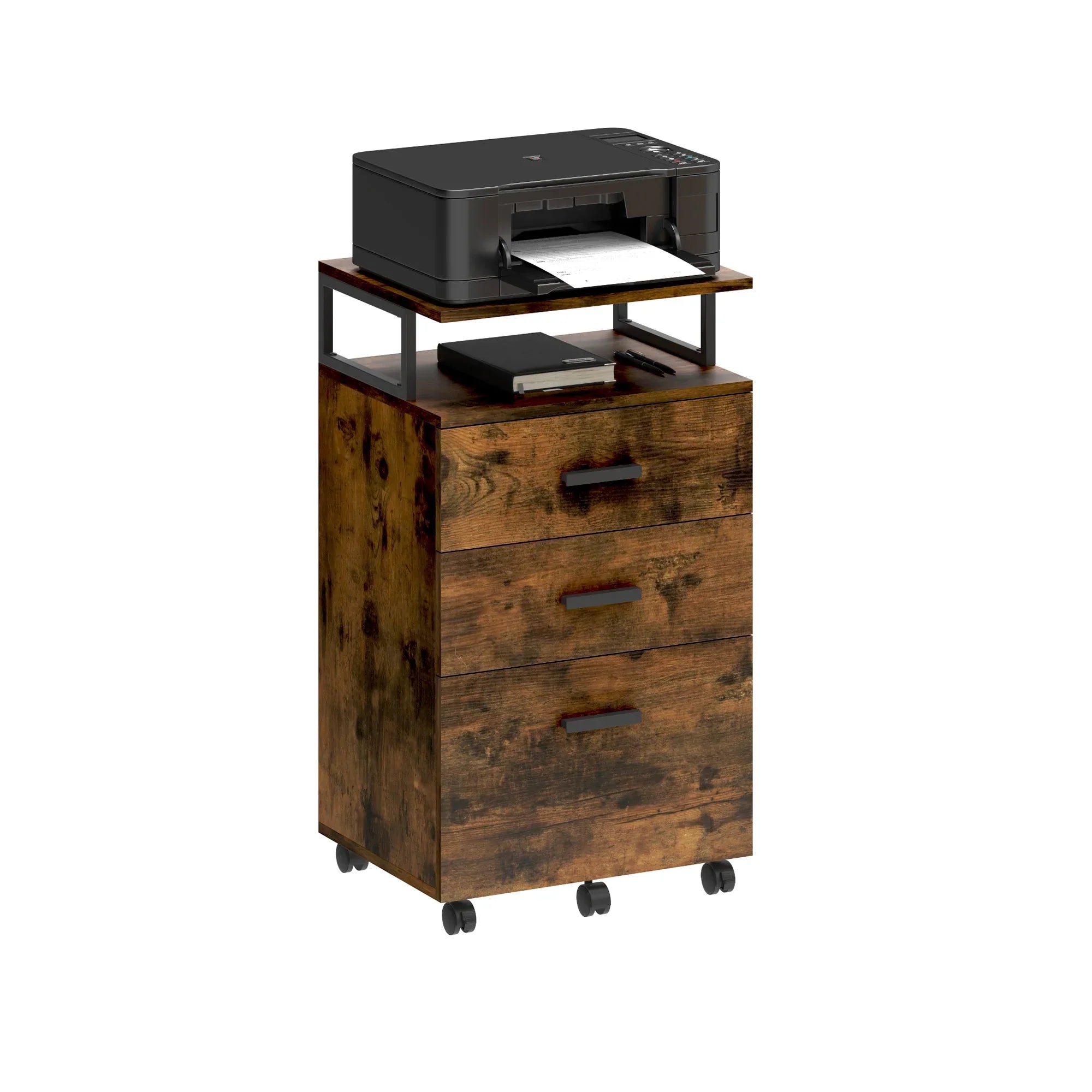 Rollcontainer 45,7 Ã— 36 Ã— 76,2 cm mit 3 Schubladen und offenem Fach â€“ Aktenschrank auf Rollen