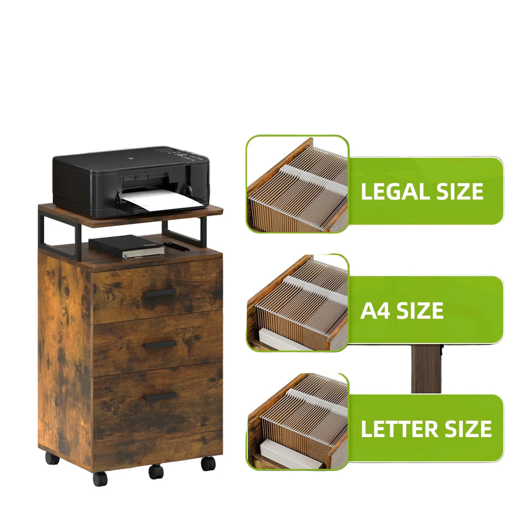 Rollcontainer 45,7 Ã— 36 Ã— 76,2 cm mit 3 Schubladen und offenem Fach â€“ Aktenschrank auf Rollen