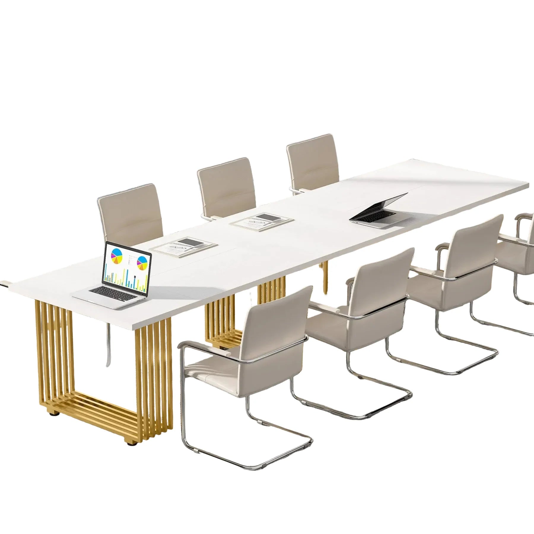 Schreibtisch 180 Ã— 80 cm mit Metallgestell â€“ Computer- und Konferenztisch in WeiÃŸ/Gold