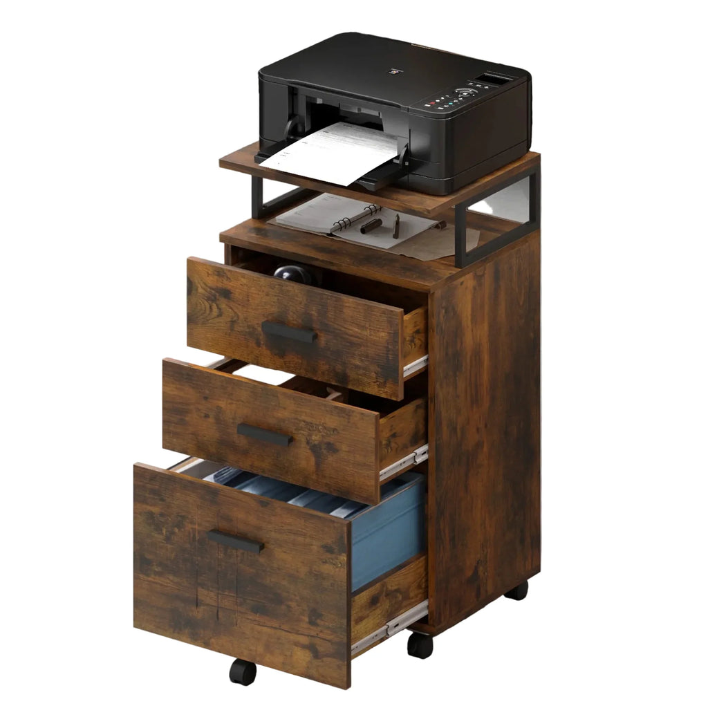 Rollcontainer 45,7 Ã— 36 Ã— 76,2 cm mit 3 Schubladen und offenem Fach â€“ Aktenschrank auf Rollen
