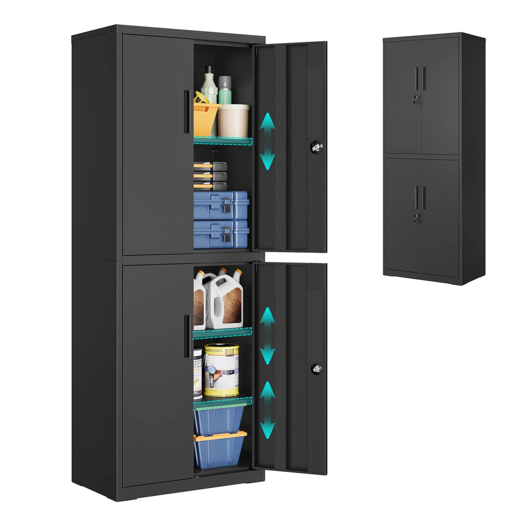 Metall-Aktenschrank 40 Ã— 60 Ã— 180 cm mit 4 TÃ¼ren und 2 SchlÃ¶ssern â€“ 5 Ebenen, Schwarz