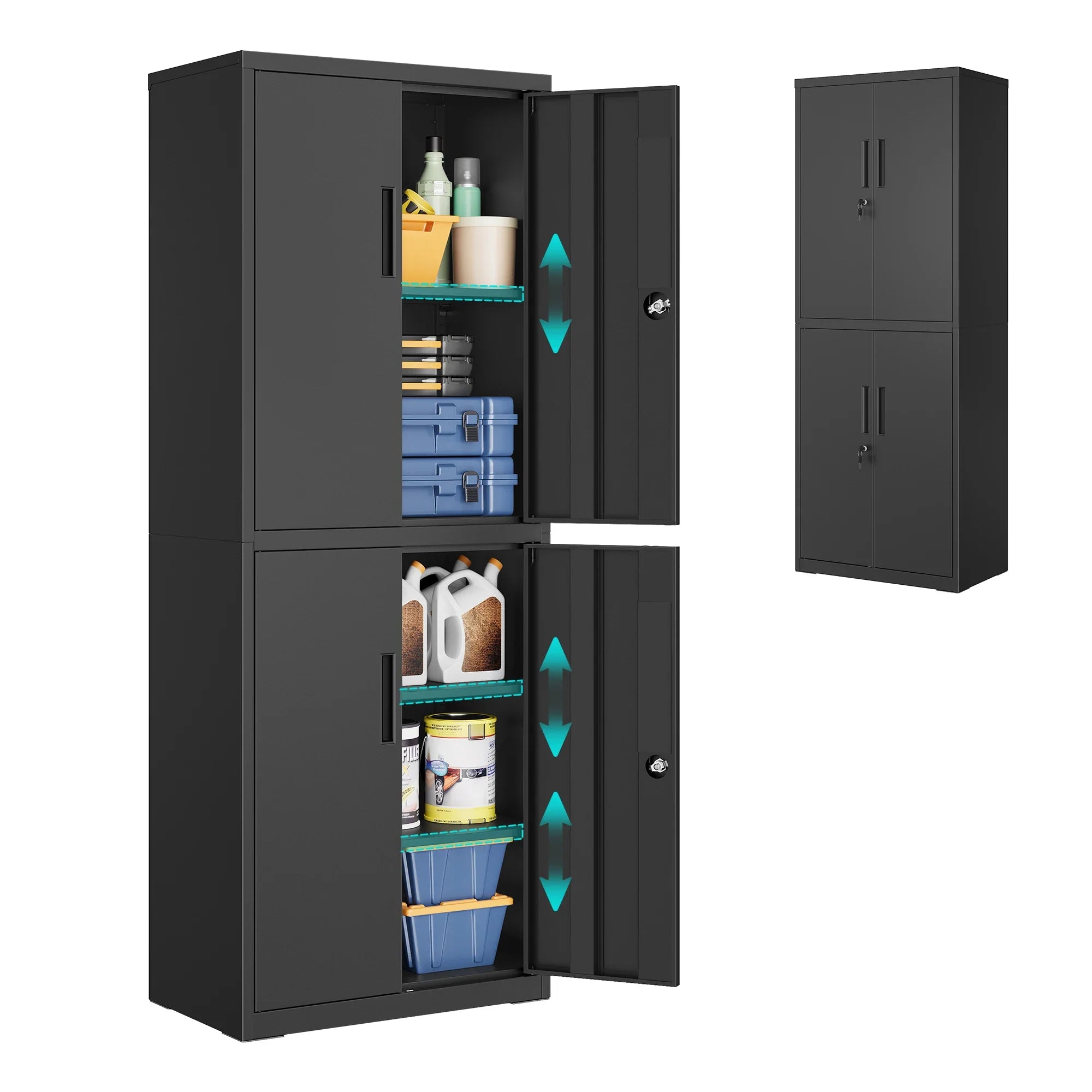 Metall-Aktenschrank 40 Ã— 60 Ã— 180 cm mit 4 TÃ¼ren und 2 SchlÃ¶ssern â€“ 5 Ebenen, Schwarz