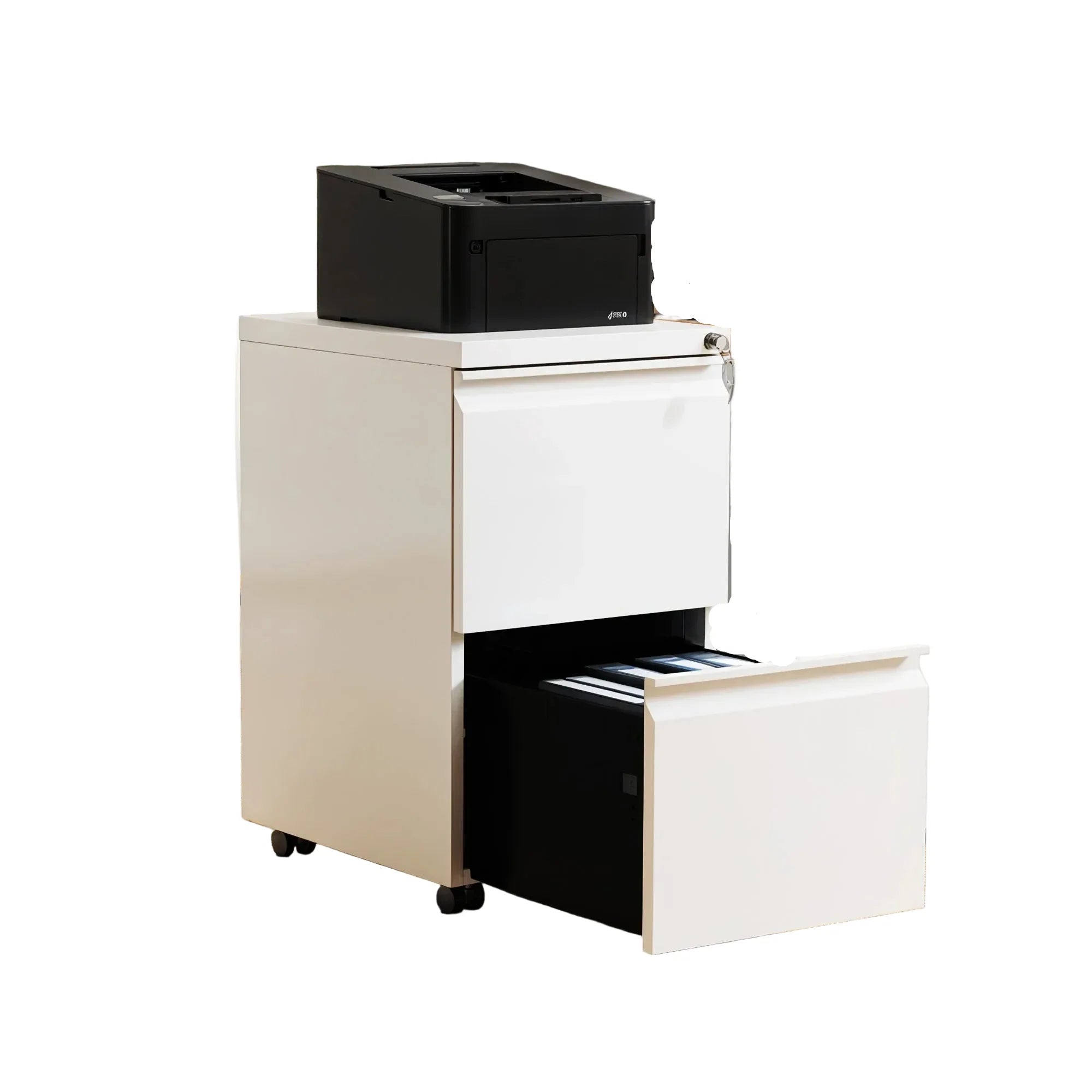 Rollcontainer 51 Ã— 39 Ã— 71 cm aus Metall mit 2 Schubladen â€“ AbschlieÃŸbarer Aktenschrank auf Rollen