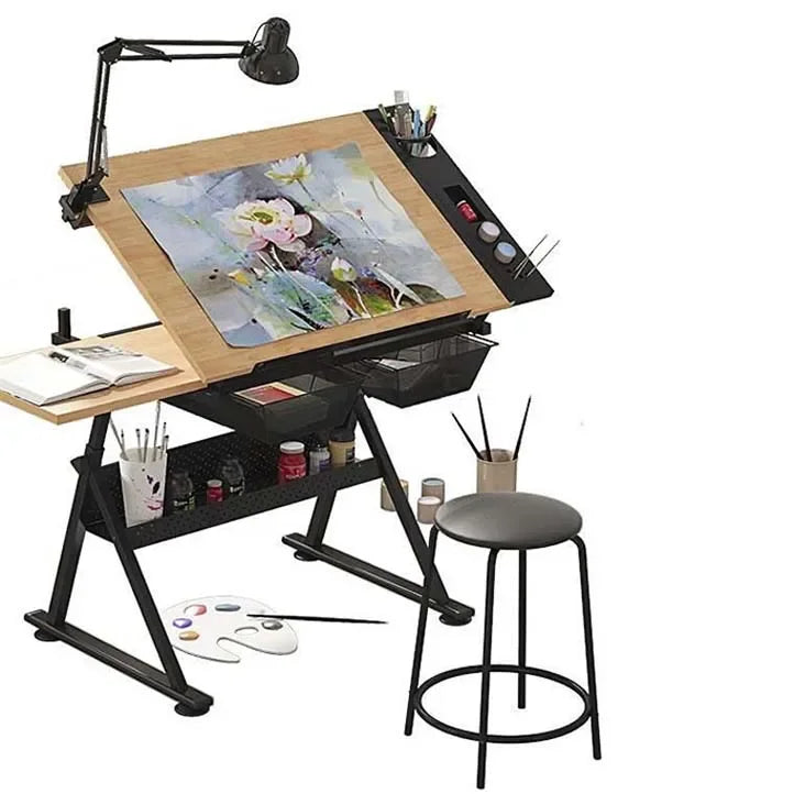 HÃ¶henverstellbarer Zeichentisch mit Glasplatte 74â€“93 cm â€“ Neigbare ArbeitsflÃ¤che 0â€“80Â°